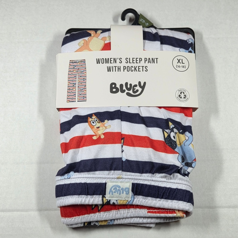 Bluey Womens Sleep Pants XL 16-18 Striped Pajama Bottoms with Pockets New